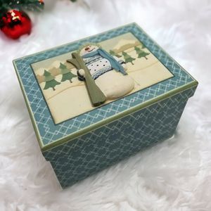 Gift Box Christmas Snowman Blue Green White Holiday Seasonal Home Decor